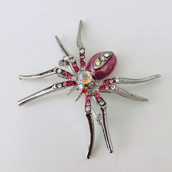 Glam Spider Pin Pink body with AB Clear Crystals - Picture 4 of 4